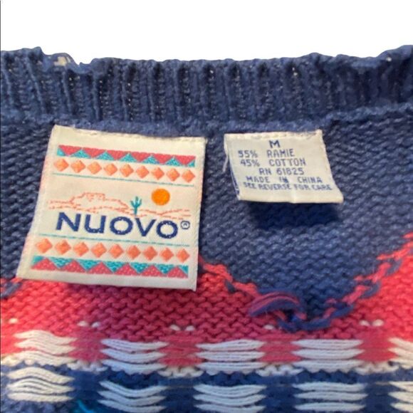 Vintage Nuovo Southwestern Knit 3 Button Cardigan Sweater Womens Medium Blue Pin - Picture 7 of 10